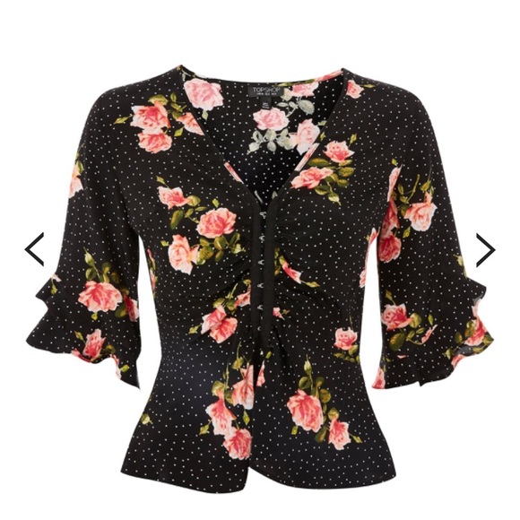 Topshop Tops - Topshop Floral and Polka Dot Top